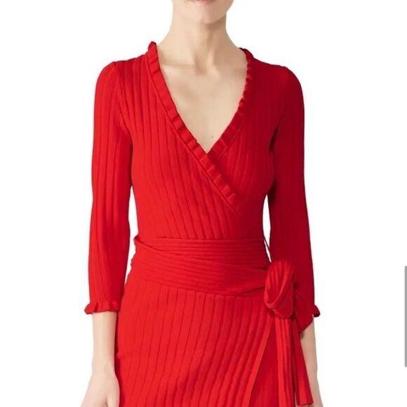 Milly Ruffle Edged Red Wrap Dress - Picture 4 of 6